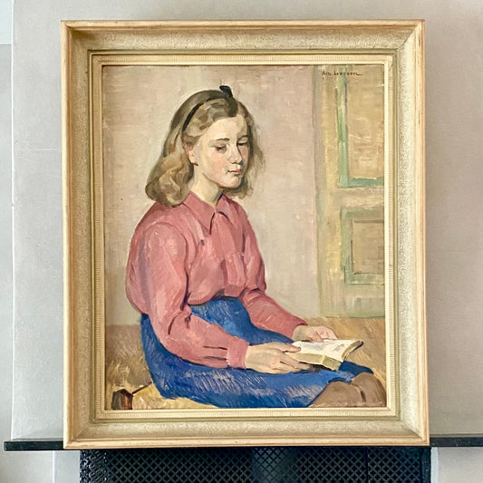 Mid Century Original Portrait Oil Painting by A Larsen