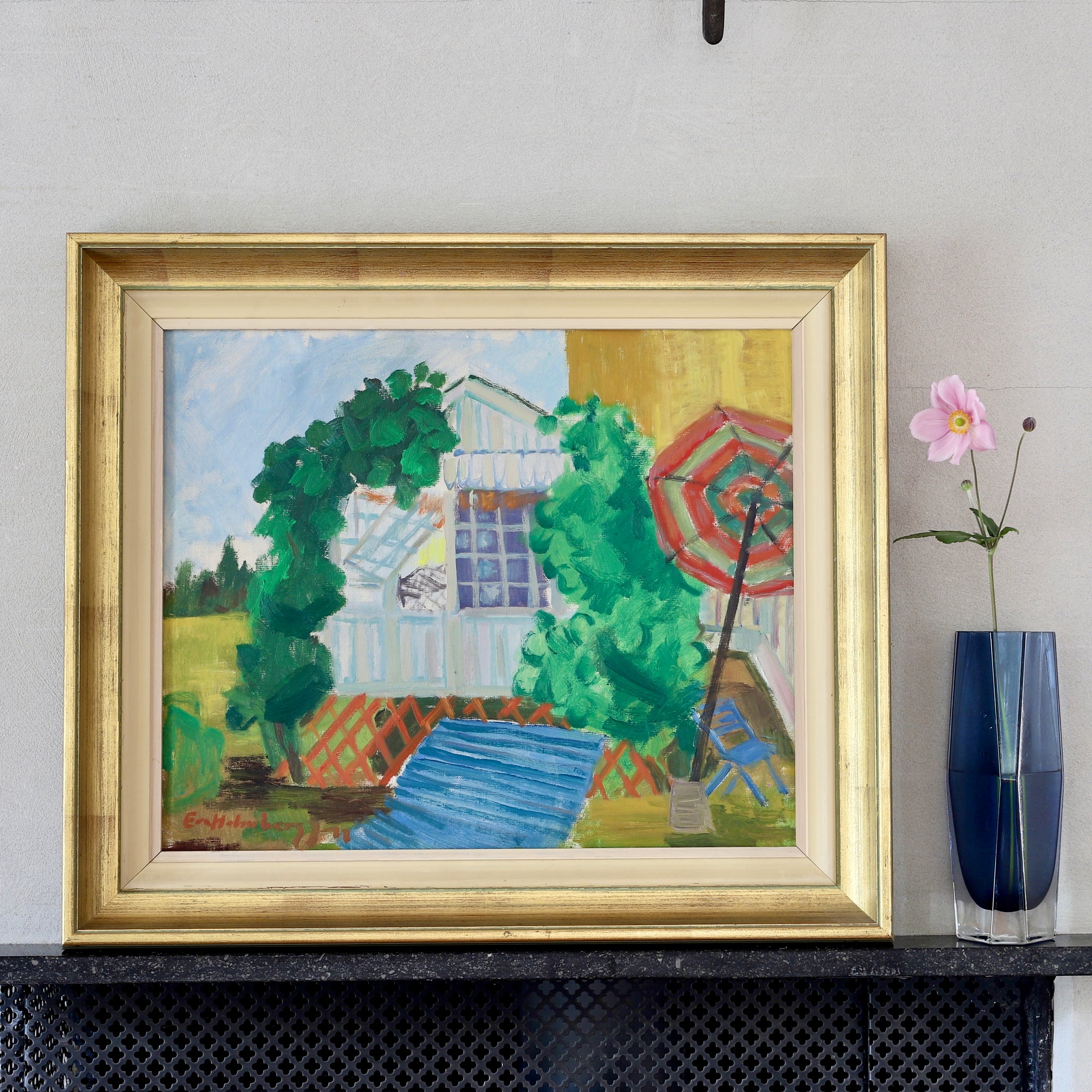 Vintage Mid Century Art Garden Scene From Sweden EH Jacobsson