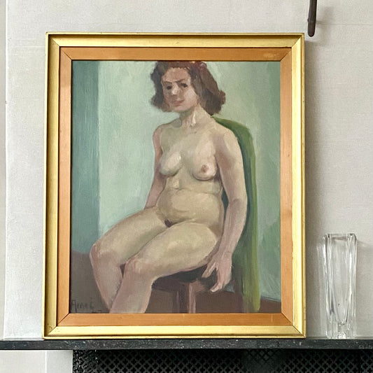 Original Vintage Figure Oil Painting From Sweden 1947