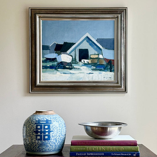 Original Coastal Oil Painting Vintage Mid Century Sweden