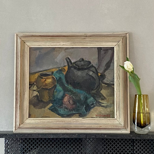 Mid Century Original Still Life Oil Painting from Sweden 1953