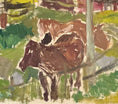 Load image into Gallery viewer, Mid Century Oil Painting Calves By Rune Persson Sweden
