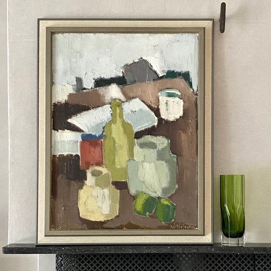 Mid Century Original Still Life Oil Painting by W Nilsson From Sweden