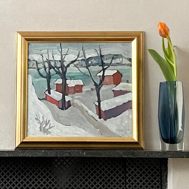 Mid Century Winterscape Oil Painting By S Storm Sweden