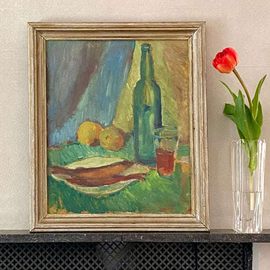 Original Vintage Mid Century Still Life Oil Painting from Sweden