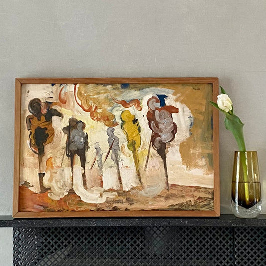 Vintage Mid Century Art Oil Painting From Sweden