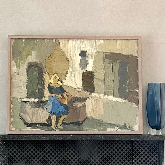 Mid Century Original Figurative Oil Painting From Sweden
