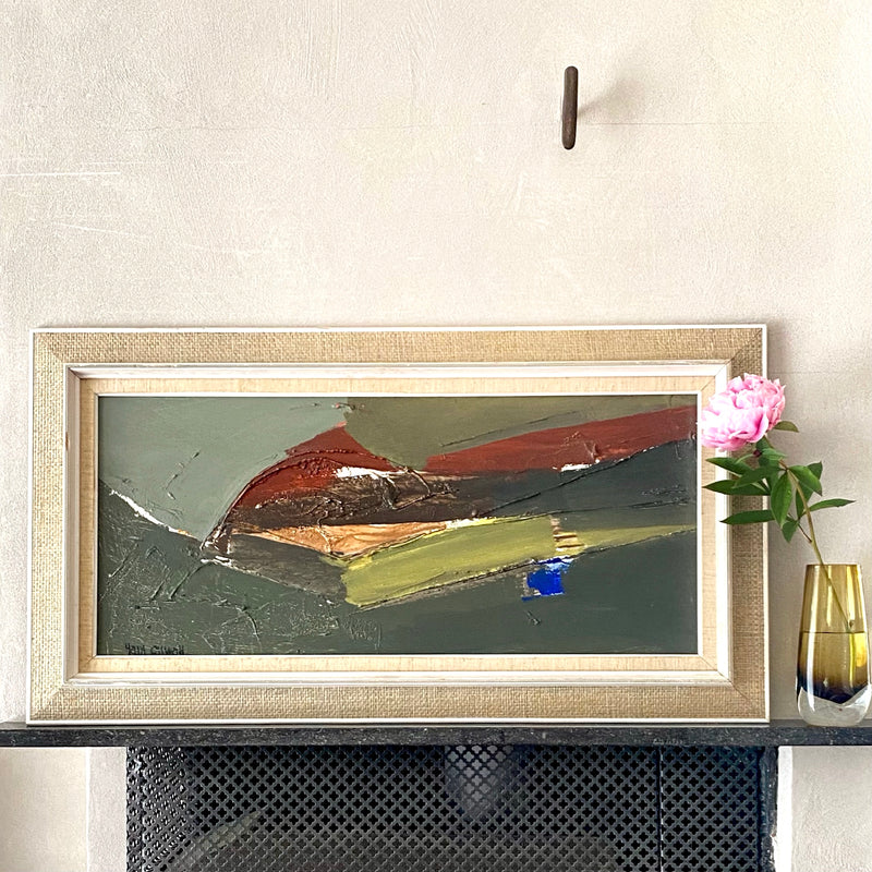 Mid Century Abstract Oil Painting By Hans Osswald Sweden