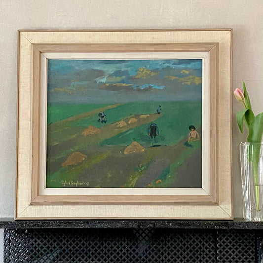 Vintage Art Room Mid Century Landscape Oil Painting From Sweden
