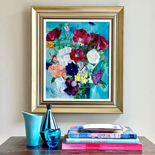 Mid Century Original Still Life Oil Painting From Sweden by H Ripa