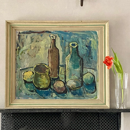 Vintage Mid Century Expressionist Oil Painting by E Emland from Sweden