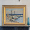 Mid Century Oil Painting of Harbor by Listed Artist E Skans Sweden