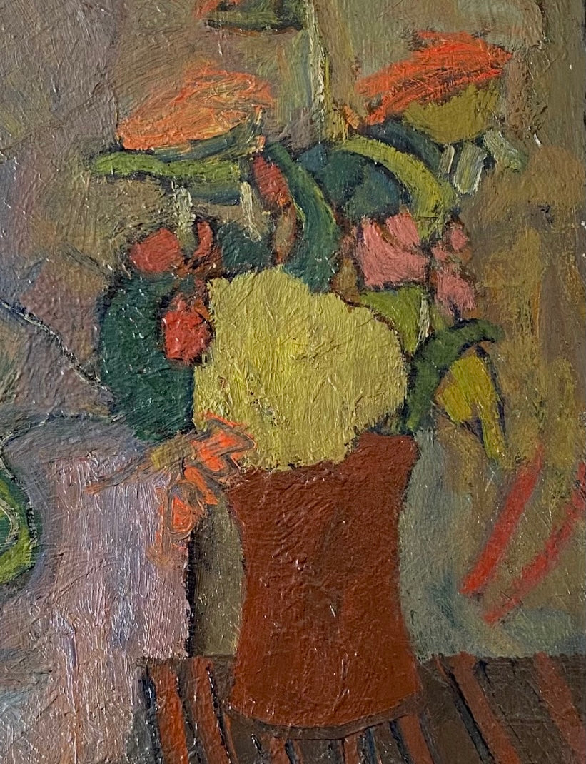 Mid Century Original Still Life Oil Painting From Sweden by U Wickström