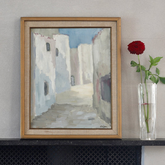 Mid Century Original Cityscape Oil Painting From Sweden