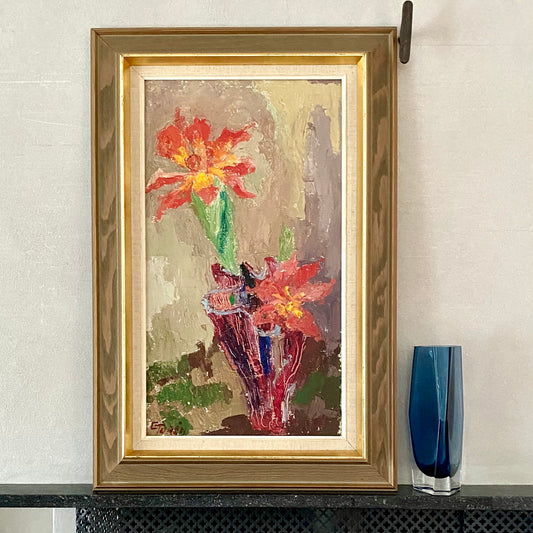 Vintage Art Room Original Still Life Oil Painting by G Turèn Sweden