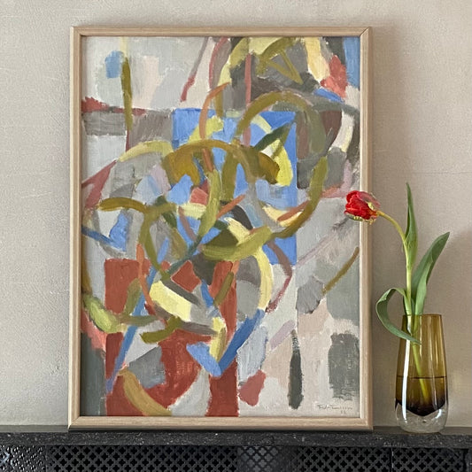 Mid Century Abstract Oil Painting By Ture Fabiansson Sweden