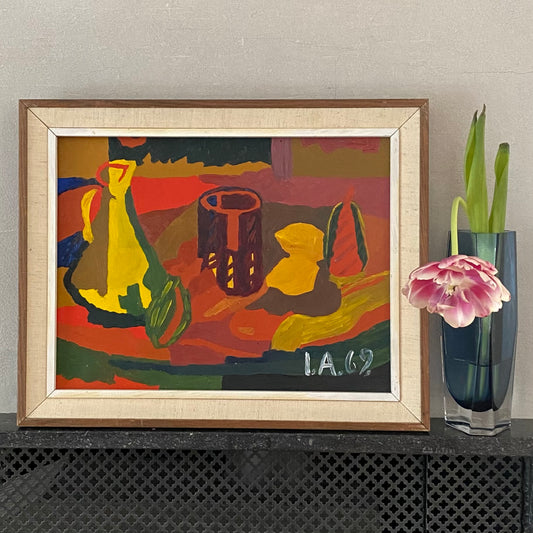 Mid Century Original Still Life Oil Painting from Sweden 1969