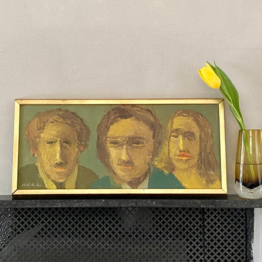 Vintage Art Room Mid Century Portrait Oil Painting From Sweden