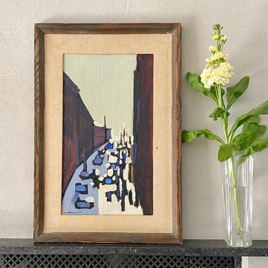 Mid Century Original Cityscape Oil Painting From Sweden