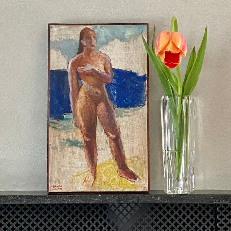 Mid Century Original Figure Oil Painting by I Brazda Sweden