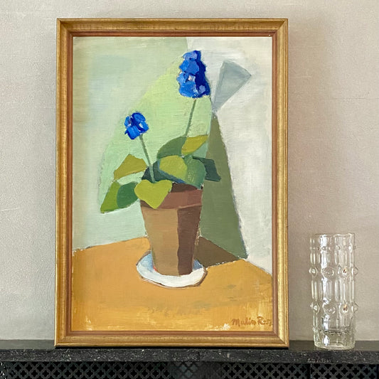 Mid Century Original Still Life Oil Painting From Sweden 1957