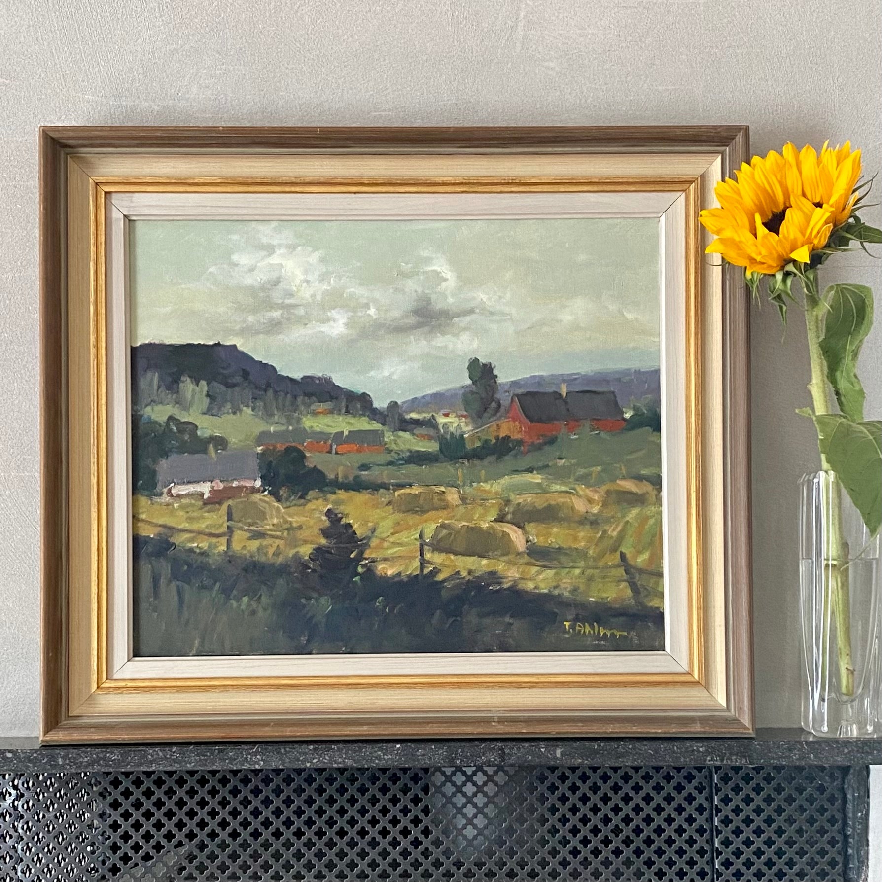Mid Century Vintage Landscape Oil Painting by T Ahlm From Sweden