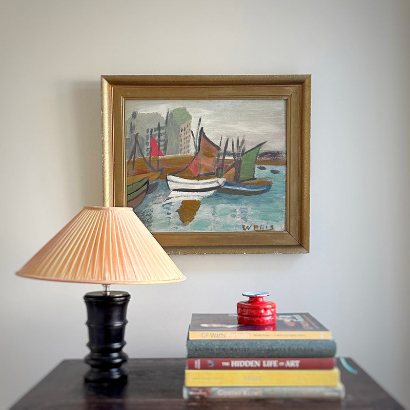 Original Vintage Oil Painting Of Harbor By Walli S Sweden