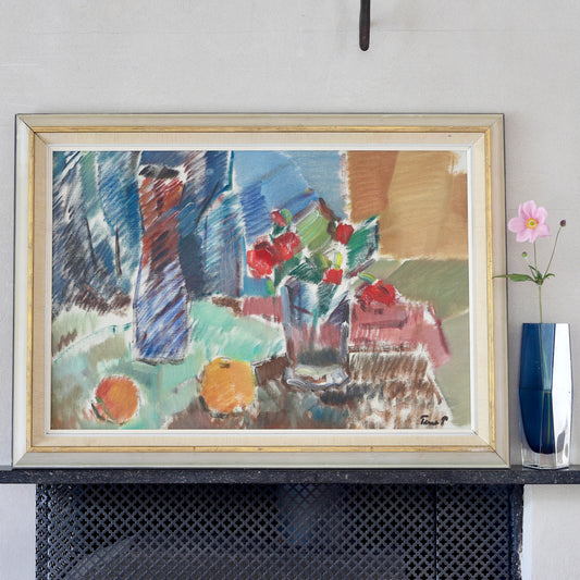 Vintage Art room Sweden Still Life Oil Painting From Sweden by T Pettersen