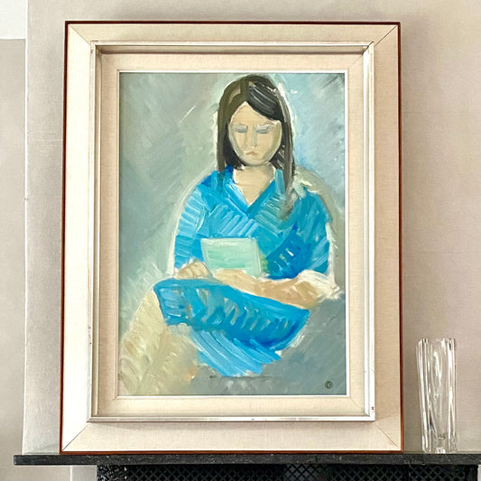 Mid Century Original Portrait Oil Painting From Sweden by O Gullberg