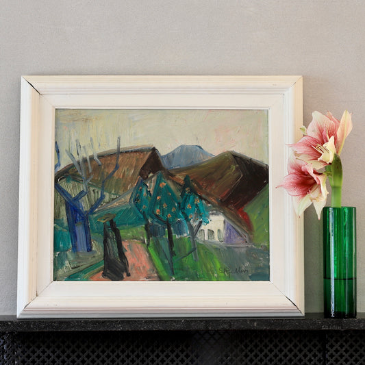 Mid Century Original Oil Painting From Sweden by Stig Kjellin