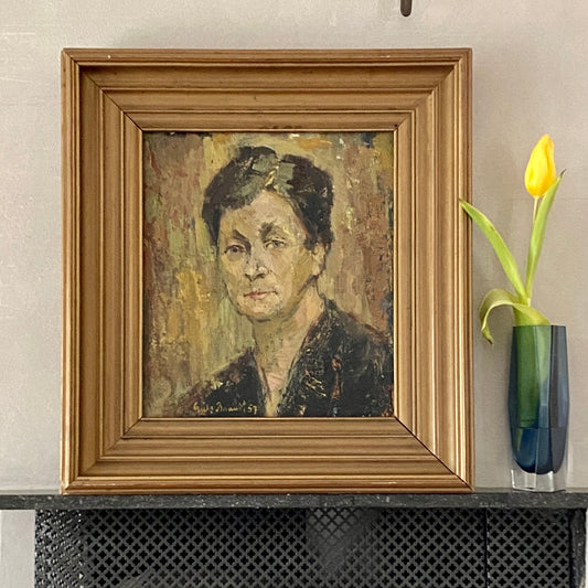 Original Portrait Oil Painting Mid Century By E Brandt Sweden