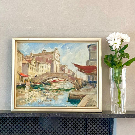 Vintage Framed Original Oil Painting of Venice, Italy by K Norman