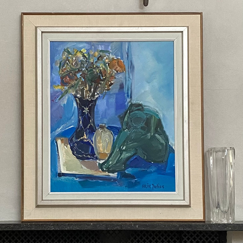 Mid Century Still Life Oil Painting by Listed Artist E Julius Sweden