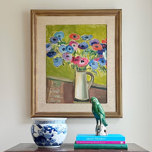 Mid Century Original Still Life Oil Painting From Sweden by E Wallenqvist