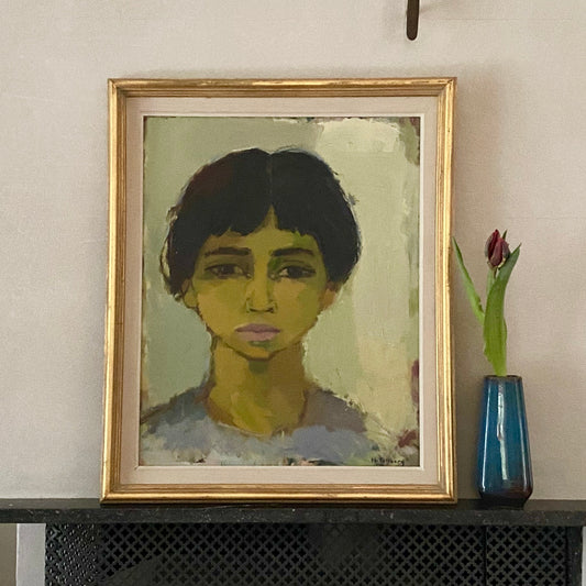 Mid Century Portrait Oil Painting By IB Tollberg Sweden