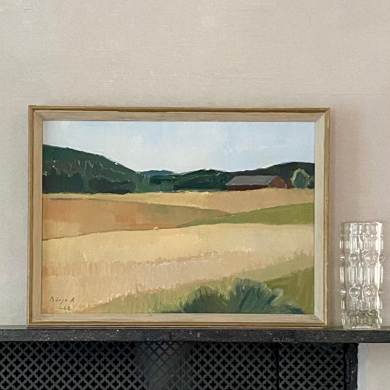Original Vintage Art Room Mid Century Oil Painting from Sweden 1962