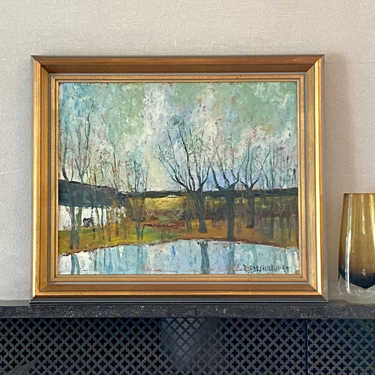 Mid Century Spring Landscape Oil Painting From Sweden 1949