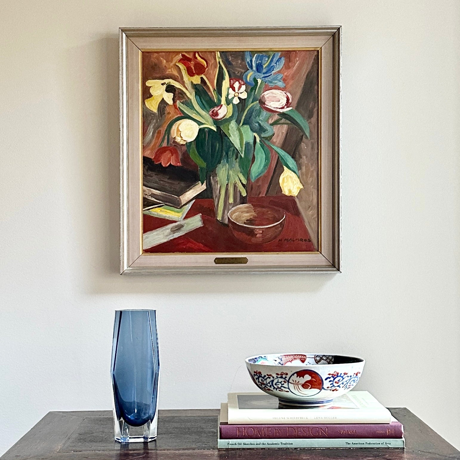 Vintage Art Still Life Mid Century Oil Painting From Sweden