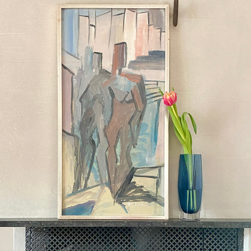 Vintage Mid Century Figurative Oil Painting From Sweden