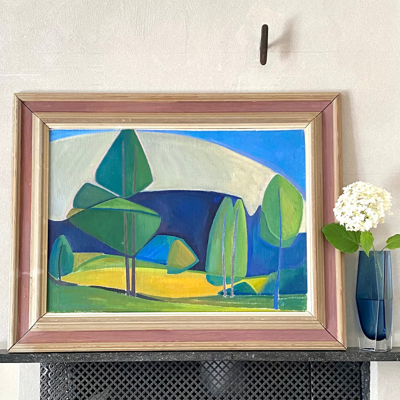 Mid Century Vintage Landscape Oil Painting From Sweden By Alexander