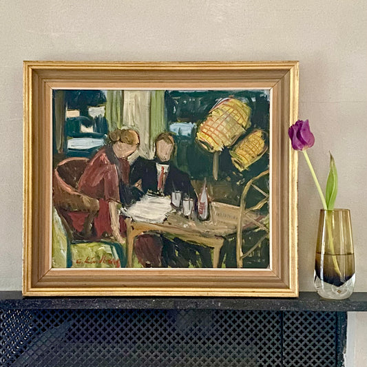 Vintage Original Oil Painting Interior Scene By G Lindberg