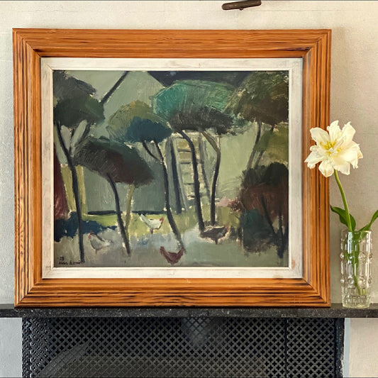 RESERVED MISSYBLUE Mid Century Chicken Oil Painting By Allan Erwö 1953 Sweden