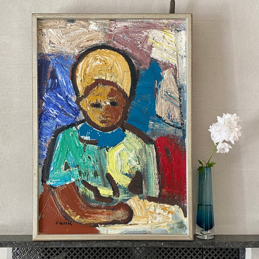 Original Mid Century Portrait Oil Painting From Sweden by G Falck