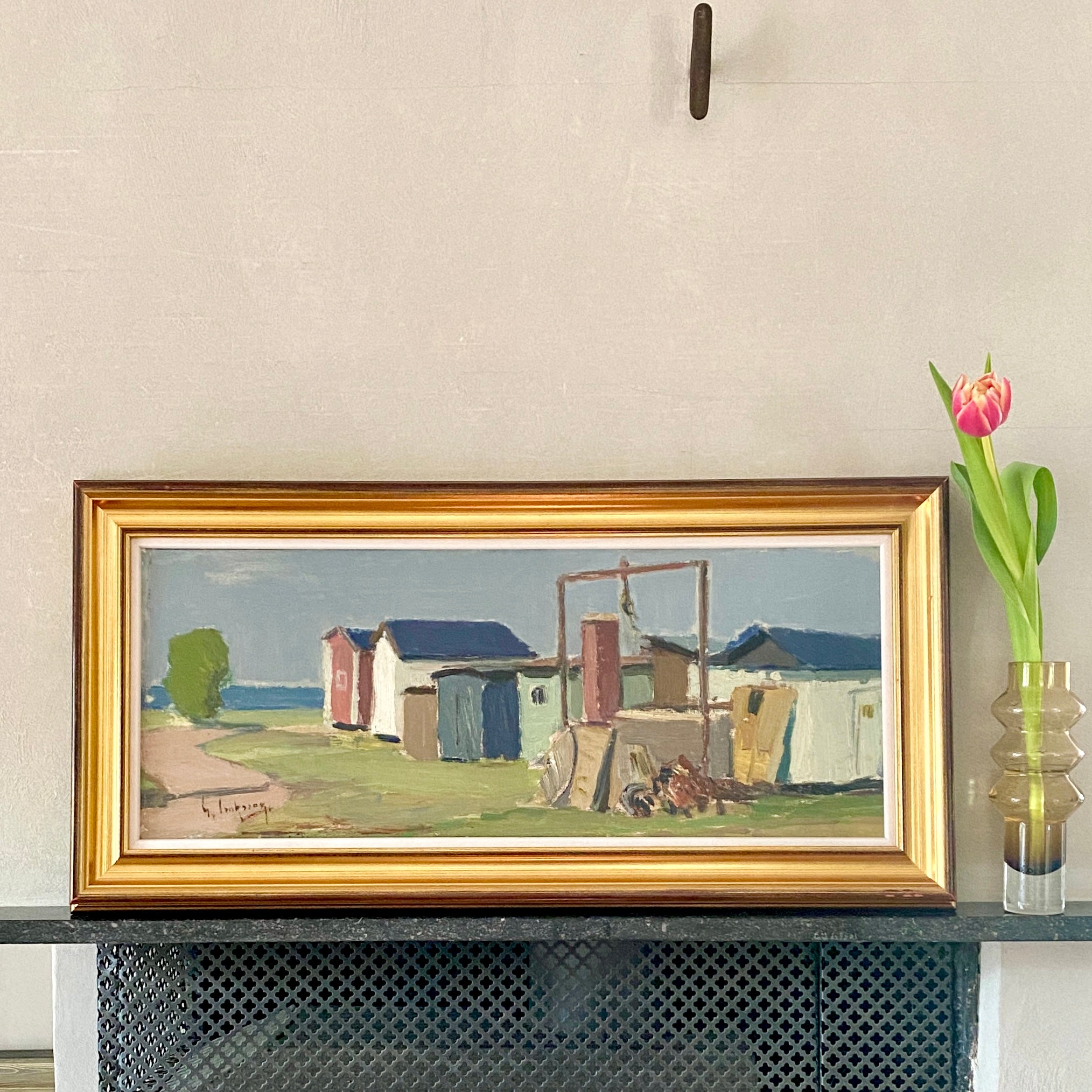 Vintage Mid Century Oil Painting From Sweden by G Isaksson