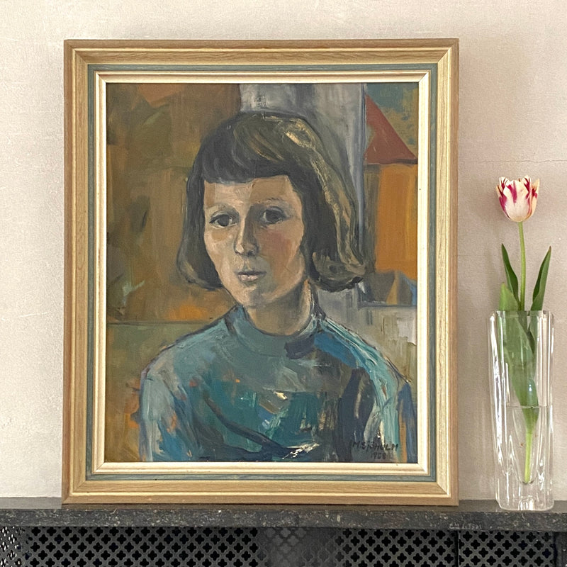 Original Vintage Portrait Oil Painting From Sweden 1958