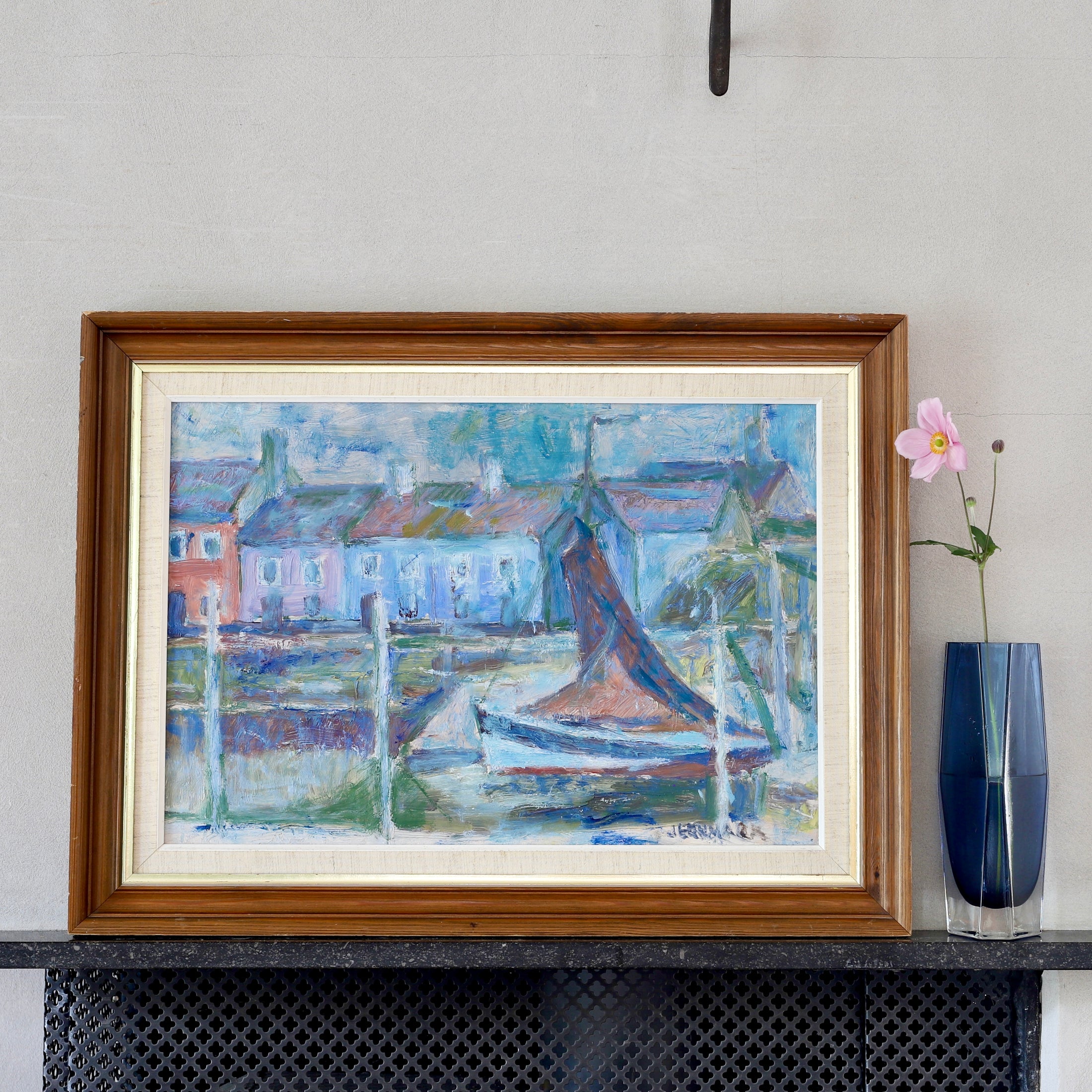 Vintage Art Mid Century Coastal Oil Painting from Sweden By S Jernmark