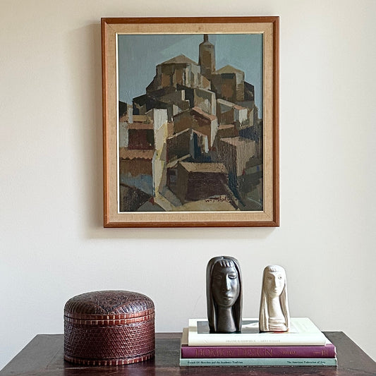 Vintage Art Original Cityscape Oil Painting  From Sweden