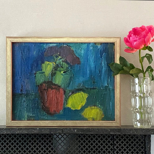 Mid Century Original Still Life Oil Painting From 1957 Sweden