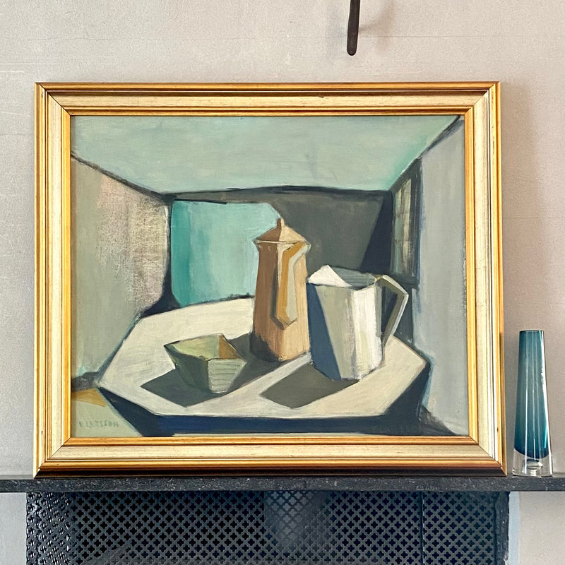 Mid Century Original Still Life Oil Painting By E Larsson From Sweden