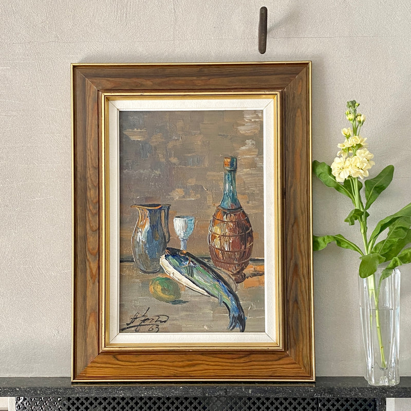 Vintage Mid Century Oil Painting From 1963 from Sweden